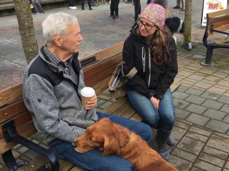 Cowichan Reporter Jacqueline Ronson chats at the Duncan Farmers Market.