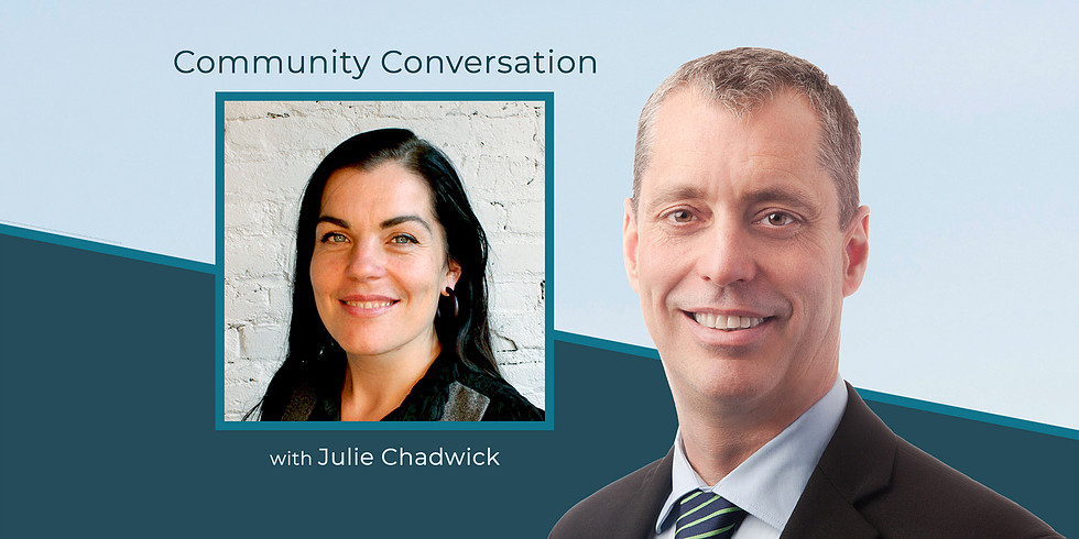A flyer for the community housing conversation shows Julie Chadwick and MP Paul Manly with the words "community conversation."