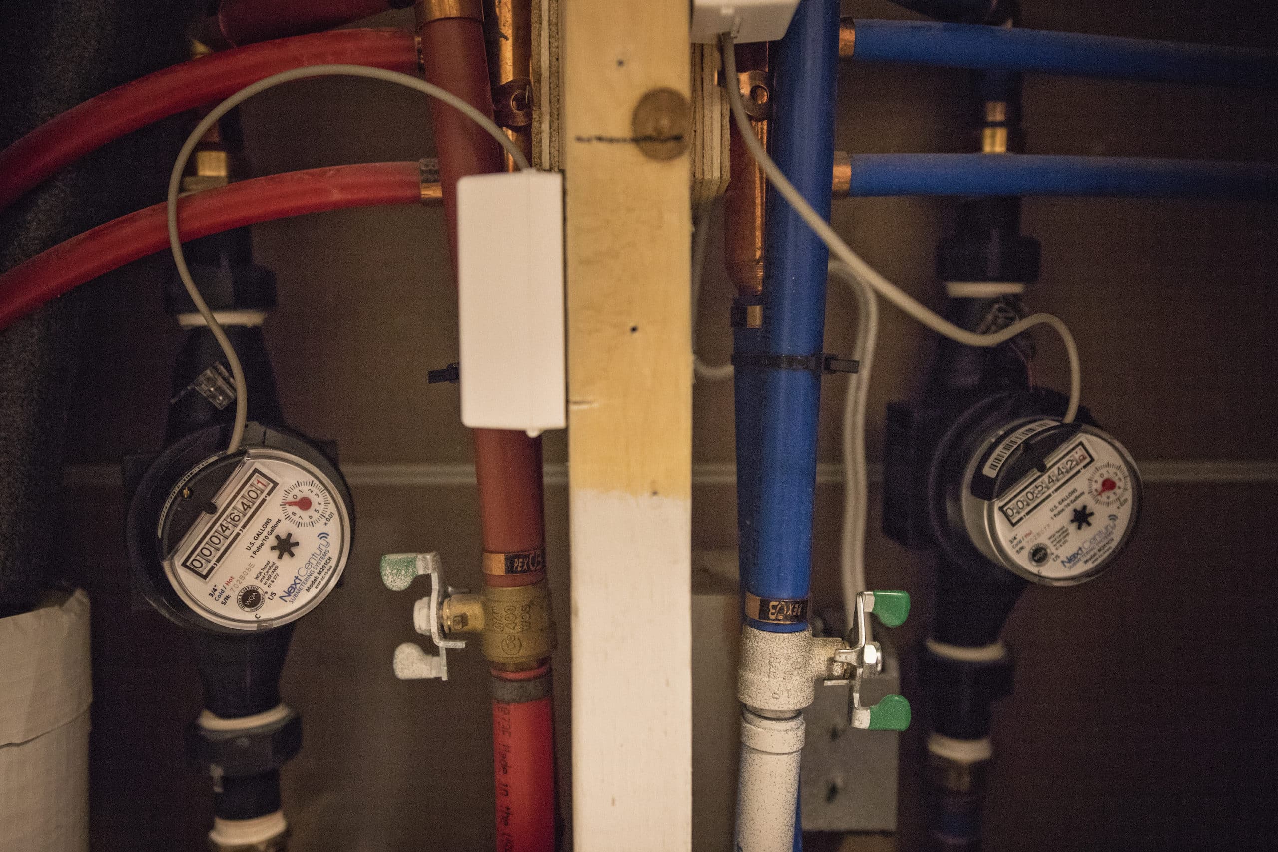 Water sub-meters for hot and cold water are installed in each unit of the Bluestone apartment complex in Nanaimo.