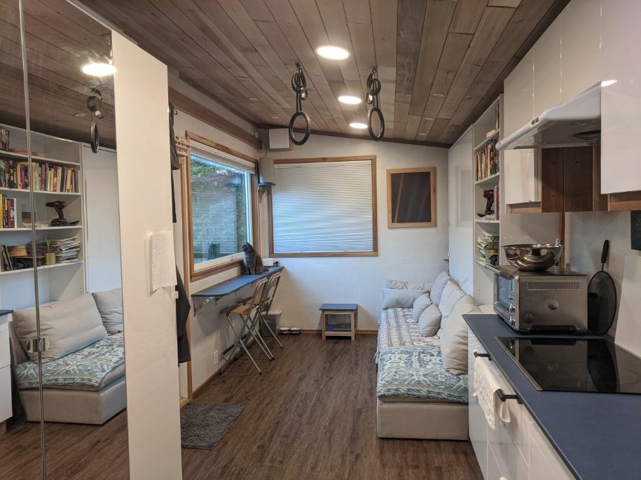 Nelson Brown built his tiny home, shown, with a bright and functional interior.
