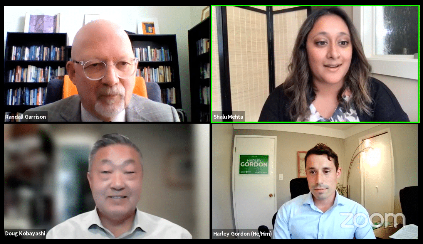 Esquimalt-Saanich-Sooke candidates in a virtual election forum with The Discourse