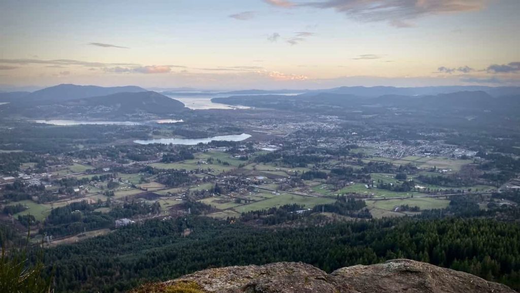 Somenos Lake, Duncan and Cowichan Bay, as seen from the top of Mt. Prevost.