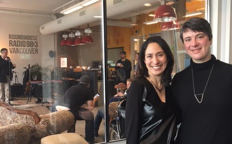 Roundhouse Radio host Minelle Mahtani and Discourse Media co-founder and CEO Erin Millar at the Roundhouse Radio station in Vancouver