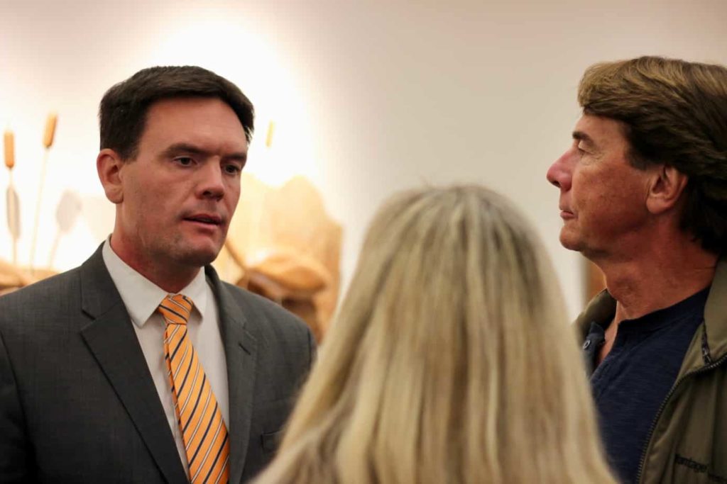 Cowichan-Malahat-Langford MP Alistair MacGregor, with the NDP, speaks with constituents at a candidates’ forum on Oct. 9, 2019. Residents voted MacGregor in for a second term on Oct. 21, 2019. Jacqueline Ronson/The Discourse Cowichan