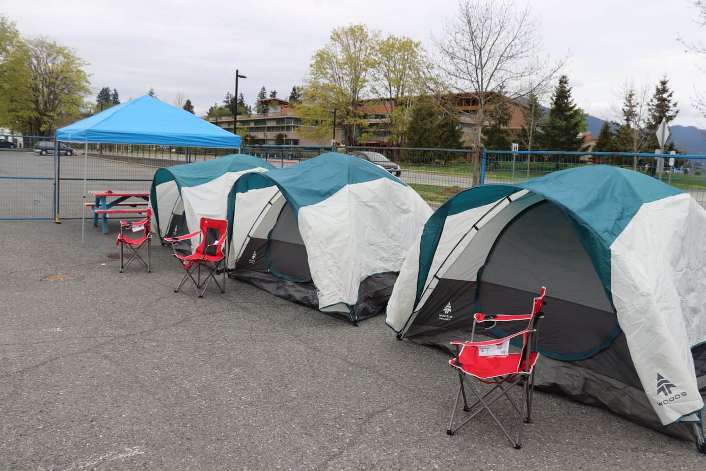 The Cowichan Women Against Violence Society started the set up of a tenting site for women in the Cowichan Community Centre parking lot late last week. David Minkow/The Discourse Cowichan