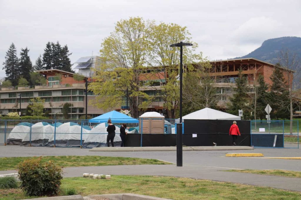 Women's shelter tenting site near Vancouver Island University Cowichan campus.