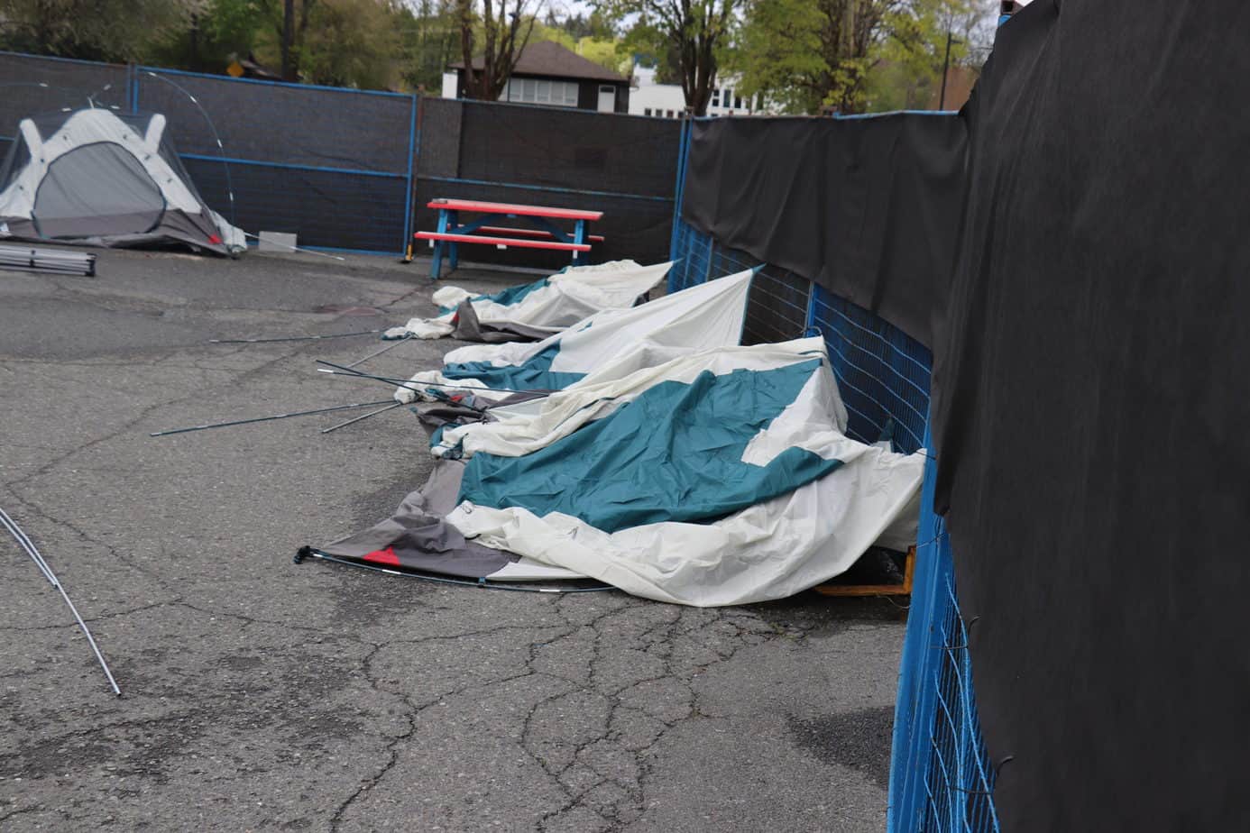 shelter tents destroyed by wind storm.