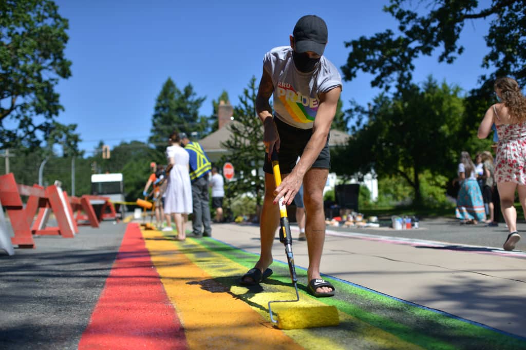Royal Roads rainbow pride crosswalk