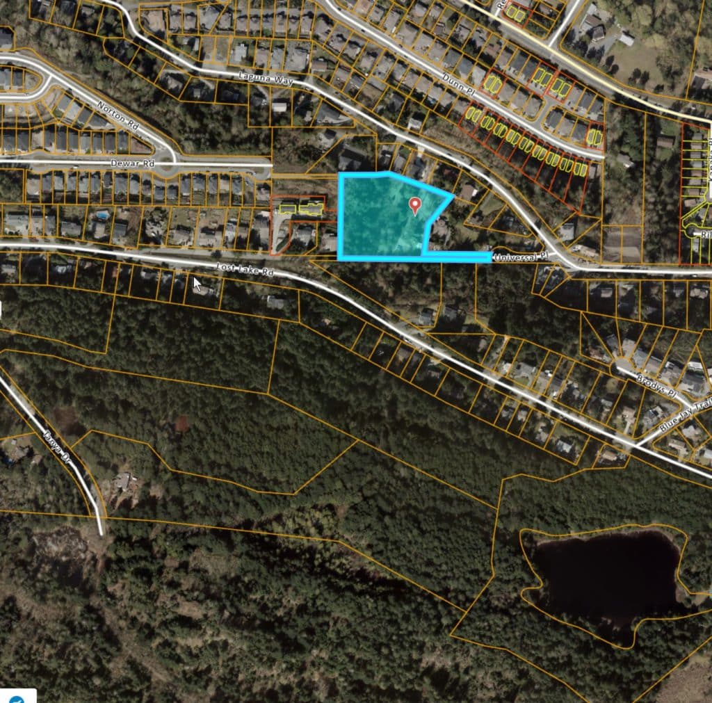 An outline of the proposed site at 5180 Universal Place, Nanaimo from Google Maps.