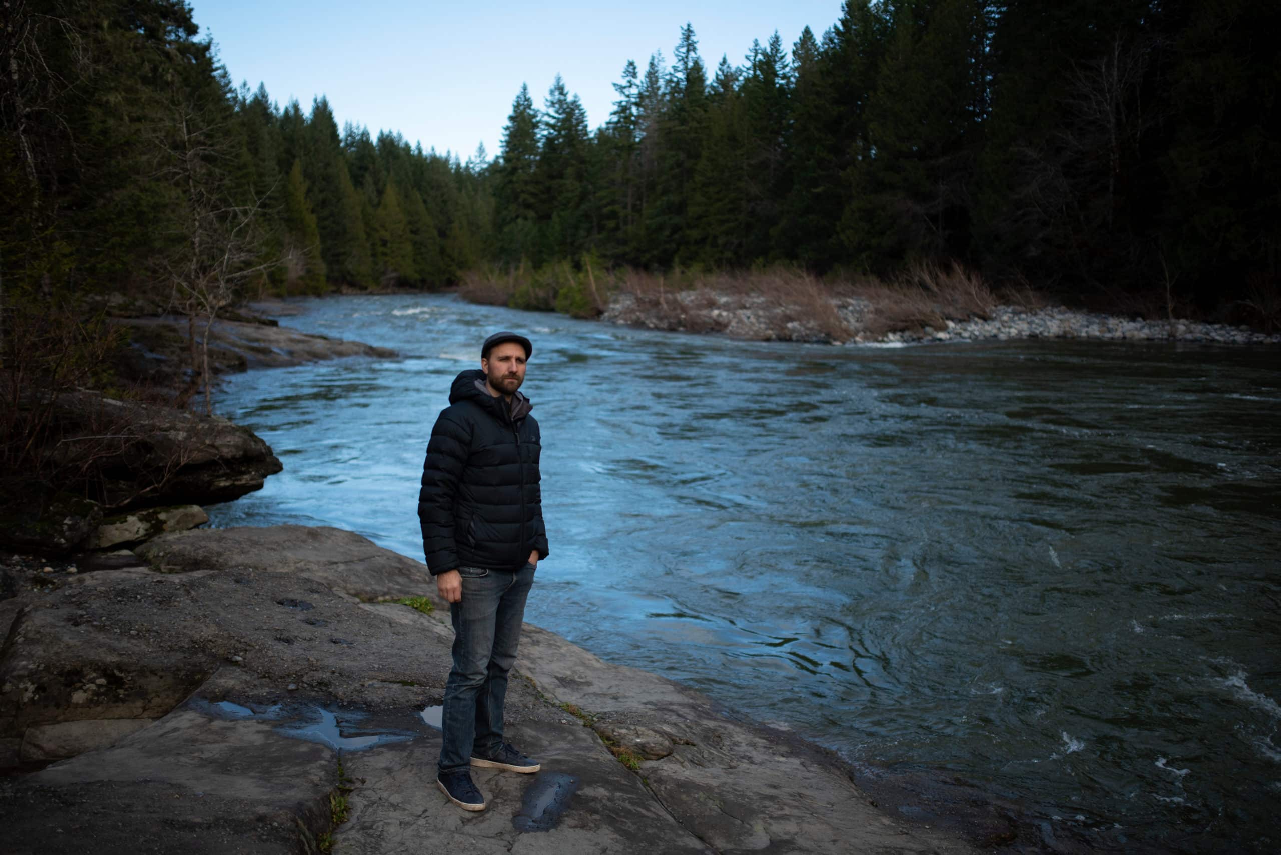 Nanaimo city councillor stands on the rocks at Red Gate, a cherished Nanaimo River swimming hole