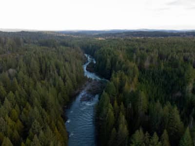 The Nanaimo River around Red Gate is shown from above.
