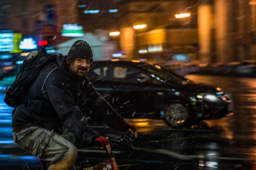 Iulian Angheluta, founder of NGO Free Miorita, at a cycling rally in Bucharest.