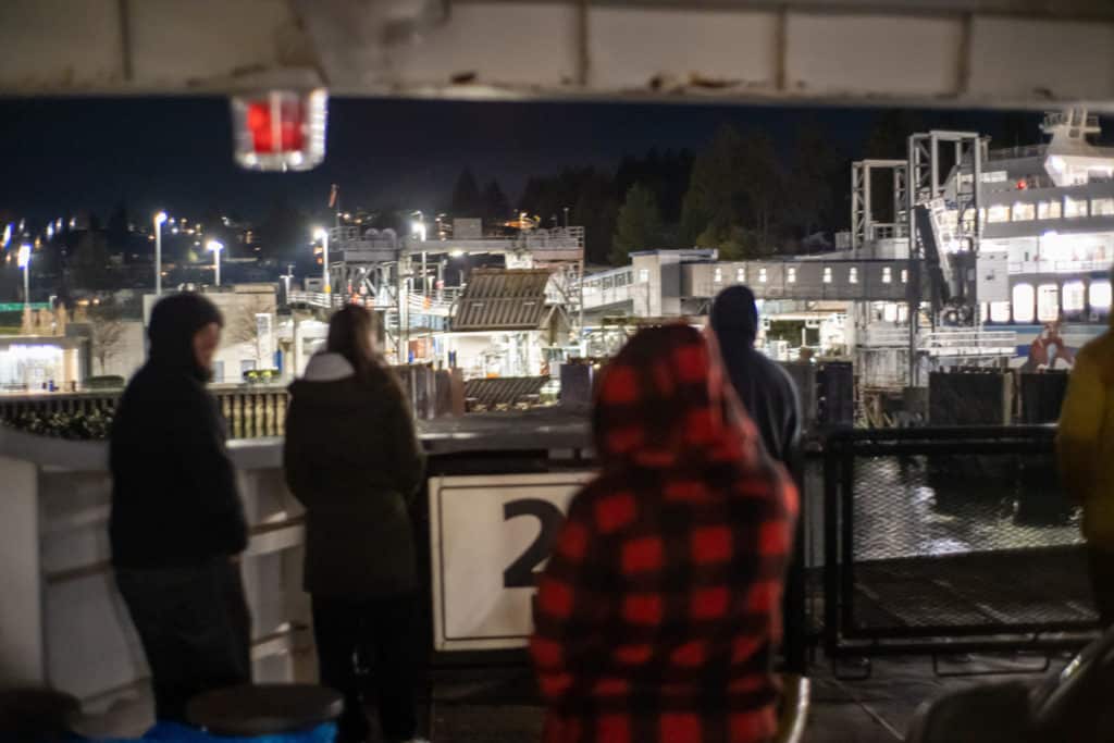 Passengers endured hours of delays on a Horseshoe Bay-Departure Bay sailing April 13. Pictured, the Queen of Oak Bay finally docks at the Nanaimo terminal shortly after 1 a.m.