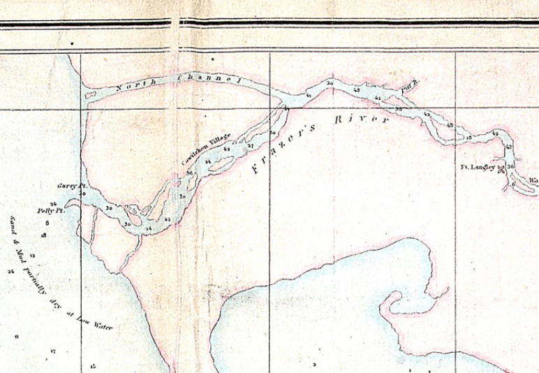 This 1854 map shows a "Cowitchen Village" on the lower Fraser River in what is now Richmond, B.C.