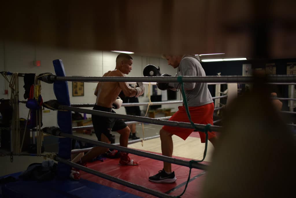 Trent Jack trains with coach Aubrey “Bam Bam” Morrow at the Nanaimo Boxing Club