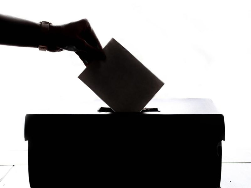 image of a person putting a vote in a ballot box on election day