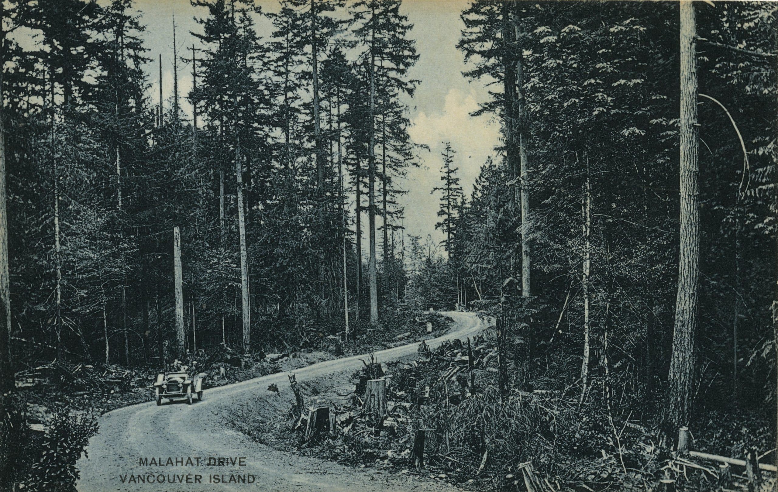 An archival image of the Malahat Drive between 1911 and 1916.