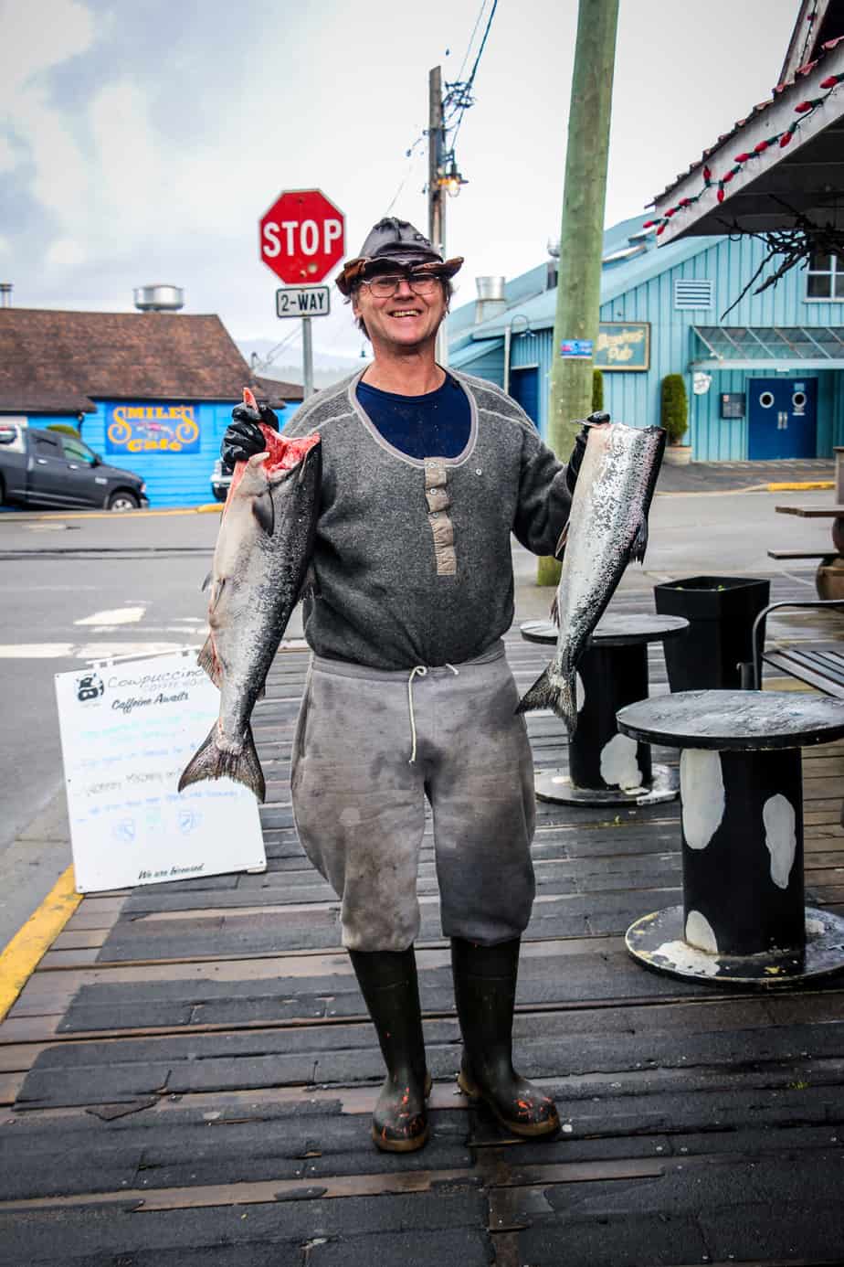 A Prince Rupert fisherman celebrates a successful day on the ocean in Cow Bay, the city’s tourist area. Salmon are integral not only to First Nations culture, but the culture of the entire coastal Skeena region.Ash Kelly