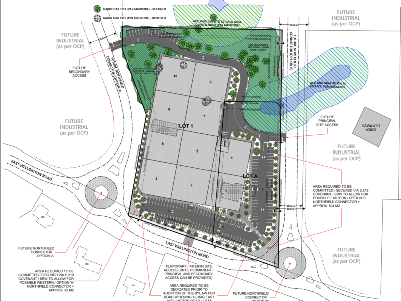 Townsite Planning submitted a conceptual site plan for East Wellington Road to show how a data centre could be developed. A drawing shows some tree canopy and a warehouse building.
