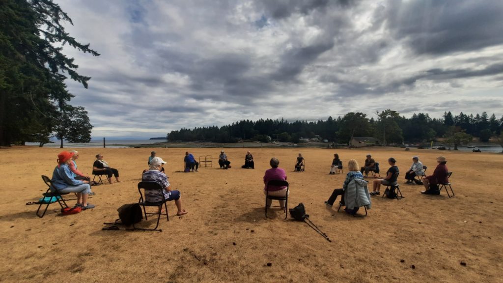 Nanaimo Family Life Association (NFLA) program participants gather on Saysutshun in August of last year.