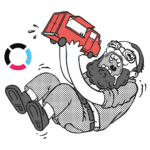 A cartoon graphic of a person holding a food truck mouth open wide, trying to eat it. "Lys Eats Trucks"