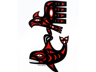 graphic art of a thunderbird and killer whale by Shawn Johnny