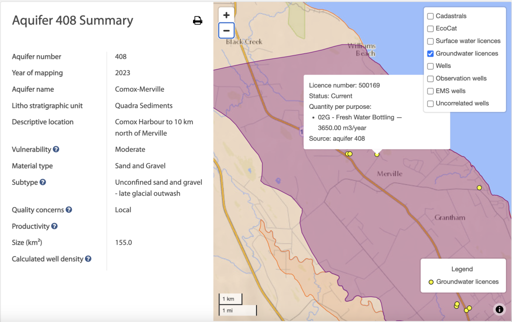 Photo shows a map of part of Aquifer 408, where MacKenzie's license is. 

https://apps.nrs.gov.bc.ca/gwells/aquifers/408 