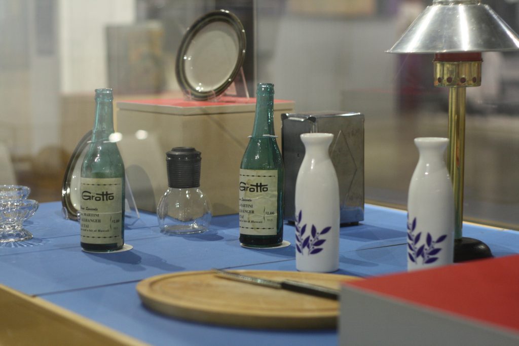 glasses, bottles and dishes from The Grotto restaurant