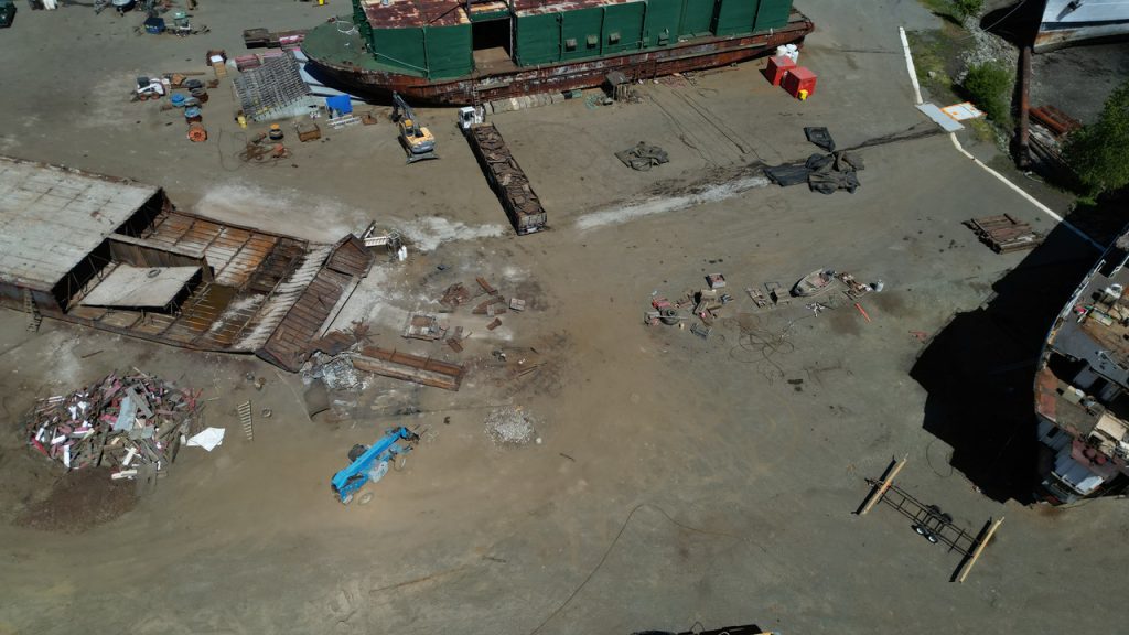 An image of Deep Water Recovery's shipbreaking site in Union Bay, which NGO Shipbreaking Platform is opposed to. The photo is taken with a drone from above.